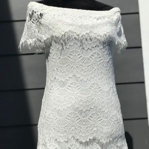 White lace off the shoulder mini dress